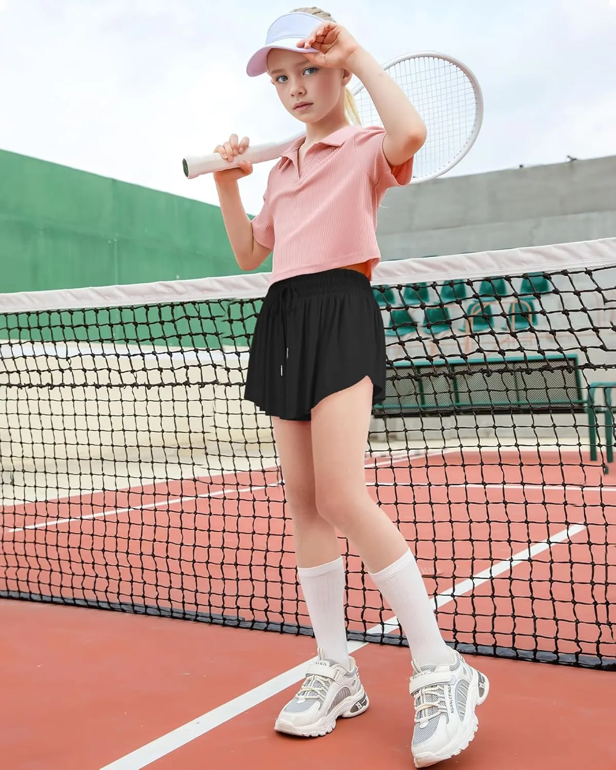 HASMES Girls Butterfly Shorts Teen Flowy Athletic Shorts for Running Dance Cheer 5-14Y