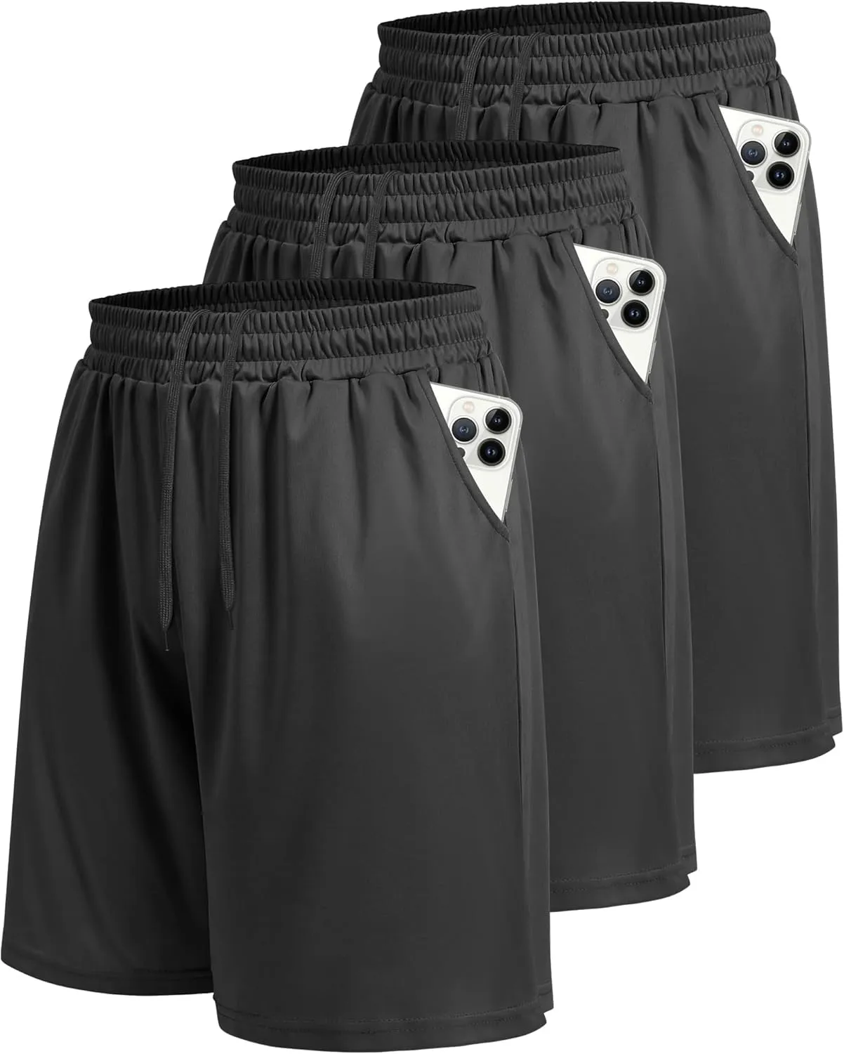 LalaHooK 3 Pack Athletic Gym Mens Shorts - Casual Black Quick Dry Basketball Shorts with Pockets for Workout Running