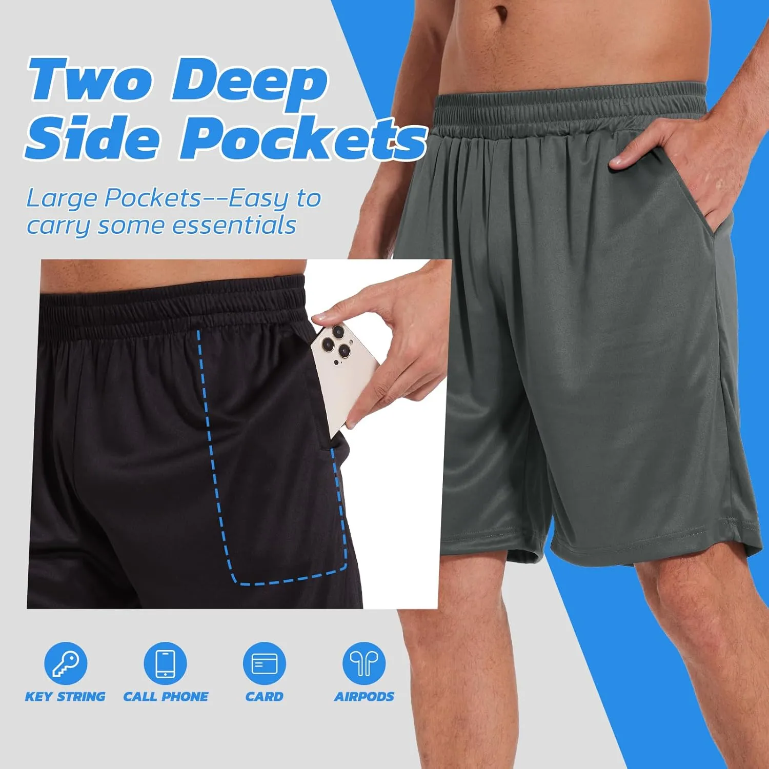 LalaHooK 3 Pack Athletic Gym Mens Shorts - Casual Black Quick Dry Basketball Shorts with Pockets for Workout Running