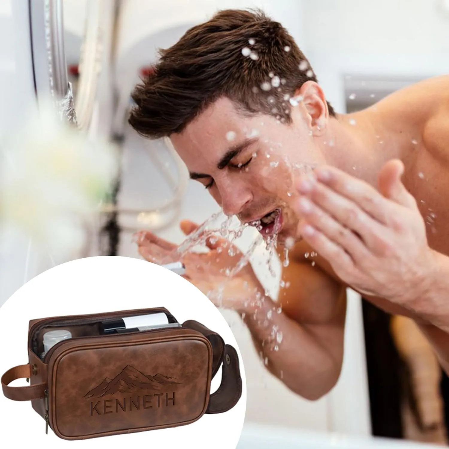 Personalized Leather Toiletry Bag For Men, Custom Mens Toiletry Travel Bag With Name, Men Dopp Kit Gifts For Boyfriend Dad Husband Birthday Anniversary Christmas, Wedding Groomsmen Gifts