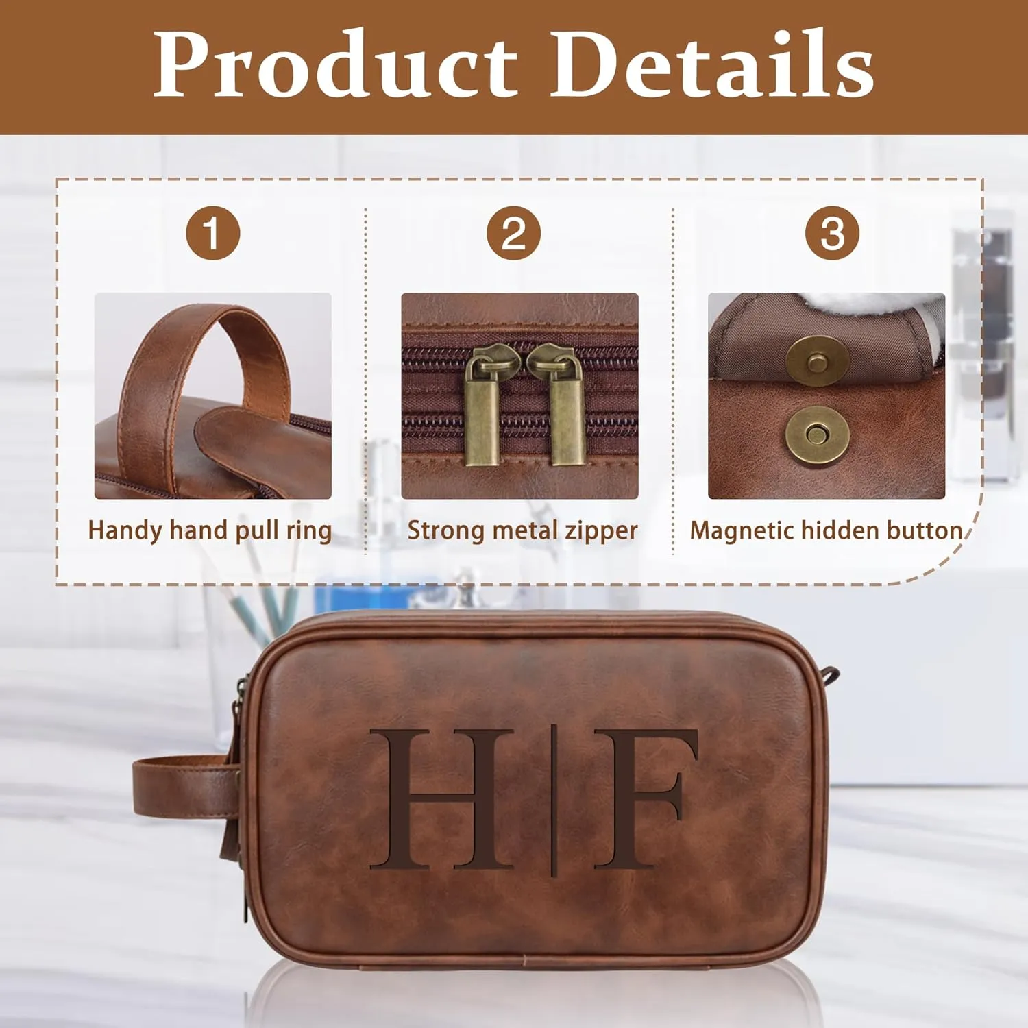 Personalized Leather Toiletry Bag For Men, Custom Mens Toiletry Travel Bag With Name, Men Dopp Kit Gifts For Boyfriend Dad Husband Birthday Anniversary Christmas, Wedding Groomsmen Gifts