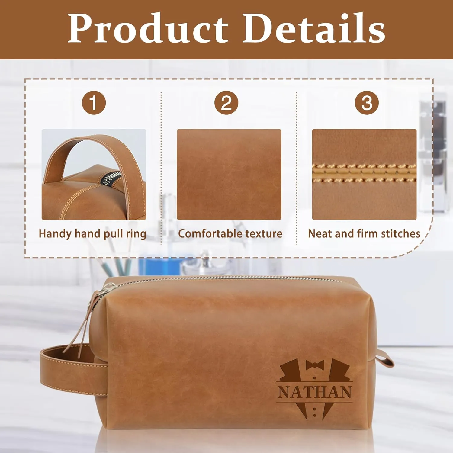 Personalized Toiletry Bag For Men, Custom Leather Mens Toiletry Travel Bag With Engraved Name, Customized Men Dopp Kit Gifts For Dad Husband Boyfriend Fathers Day Birthday, Groomsmen Gifts