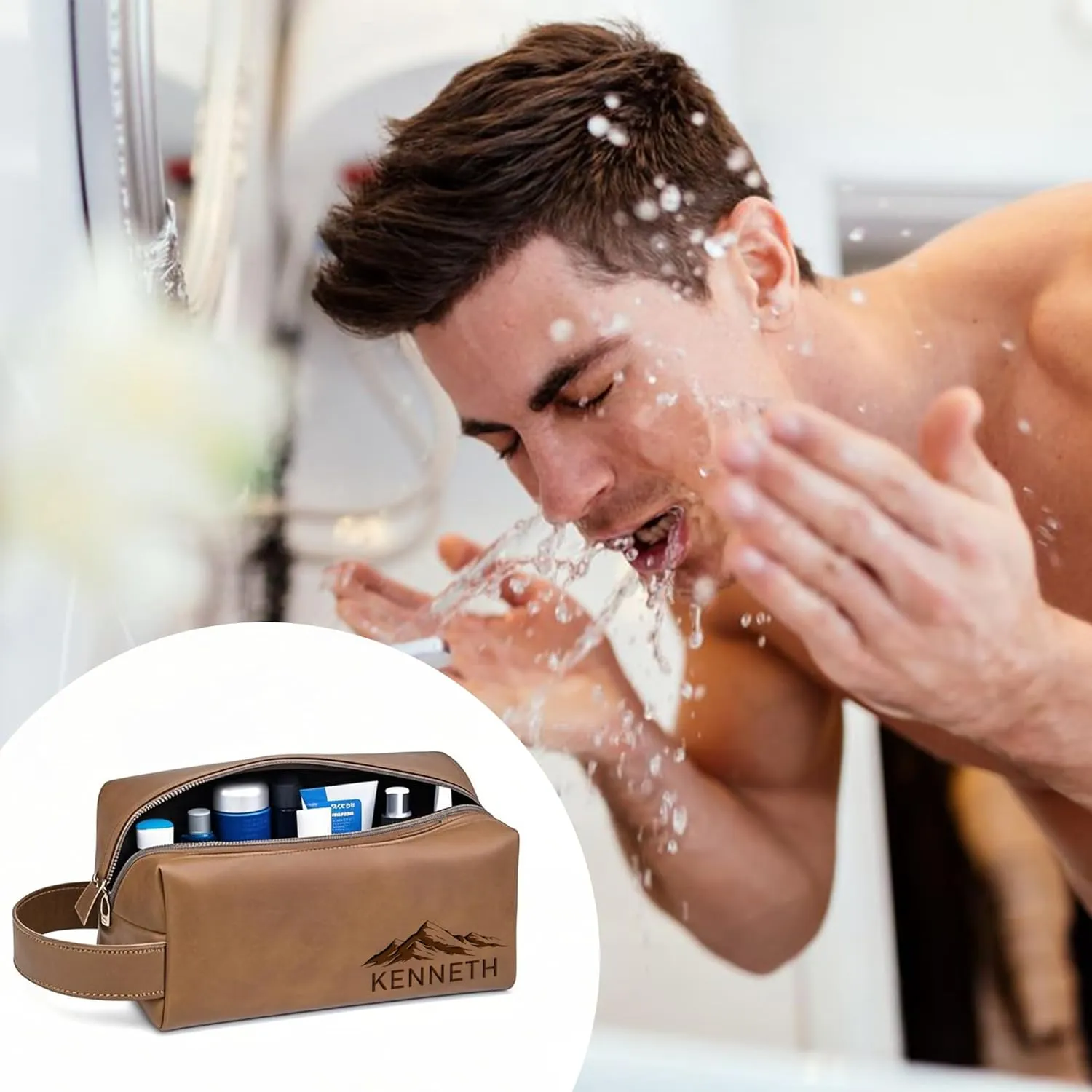 Personalized Toiletry Bag For Men, Custom Leather Mens Toiletry Travel Bag With Engraved Name, Customized Men Dopp Kit Gifts For Dad Husband Boyfriend Fathers Day Birthday, Groomsmen Gifts
