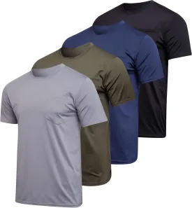Real Essentials 4 Pack: Men's Dry-Fit Short Sleeve Pocket Crew Performance Athletic T-Shirt (Available in Big & Tall)