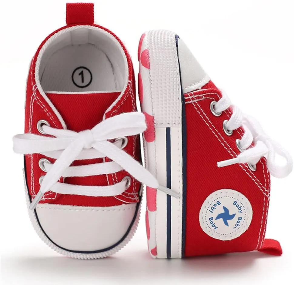 Sekantrol Unisex Baby Girls Boys Shoes Infant Soft Sole Canvas Newborn First Walkers High Top Anti-Slip Sneakers