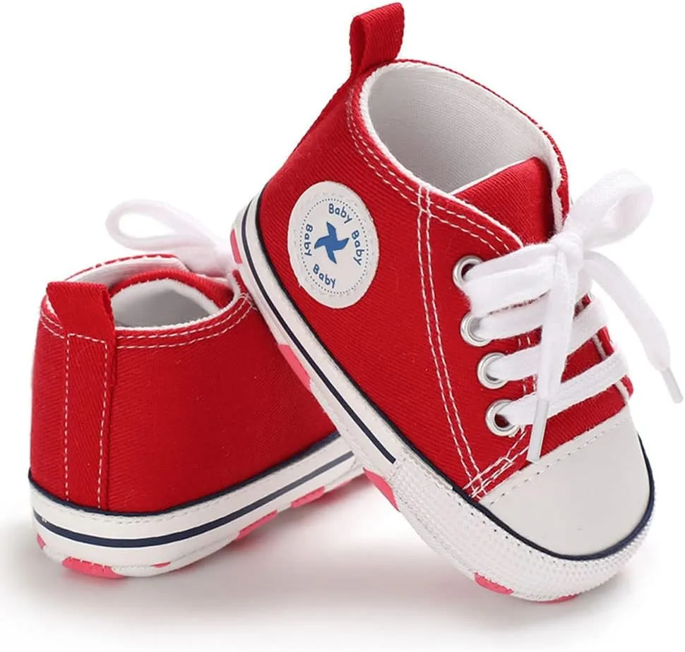 Sekantrol Unisex Baby Girls Boys Shoes Infant Soft Sole Canvas Newborn First Walkers High Top Anti-Slip Sneakers