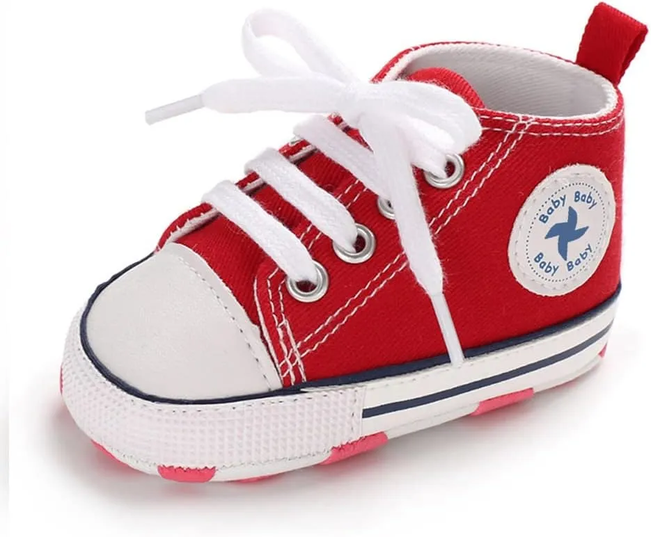 Sekantrol Unisex Baby Girls Boys Shoes Infant Soft Sole Canvas Newborn First Walkers High Top Anti-Slip Sneakers