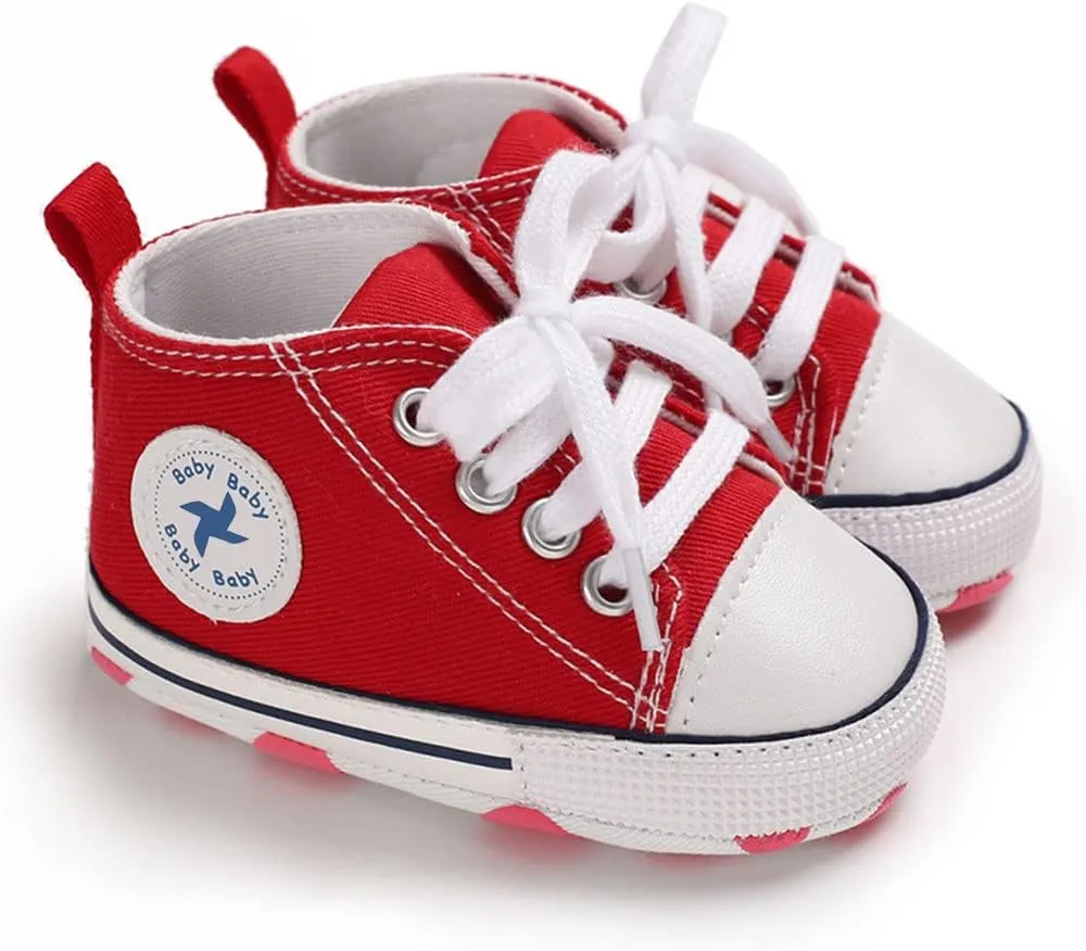Sekantrol Unisex Baby Girls Boys Shoes Infant Soft Sole Canvas Newborn First Walkers High Top Anti-Slip Sneakers