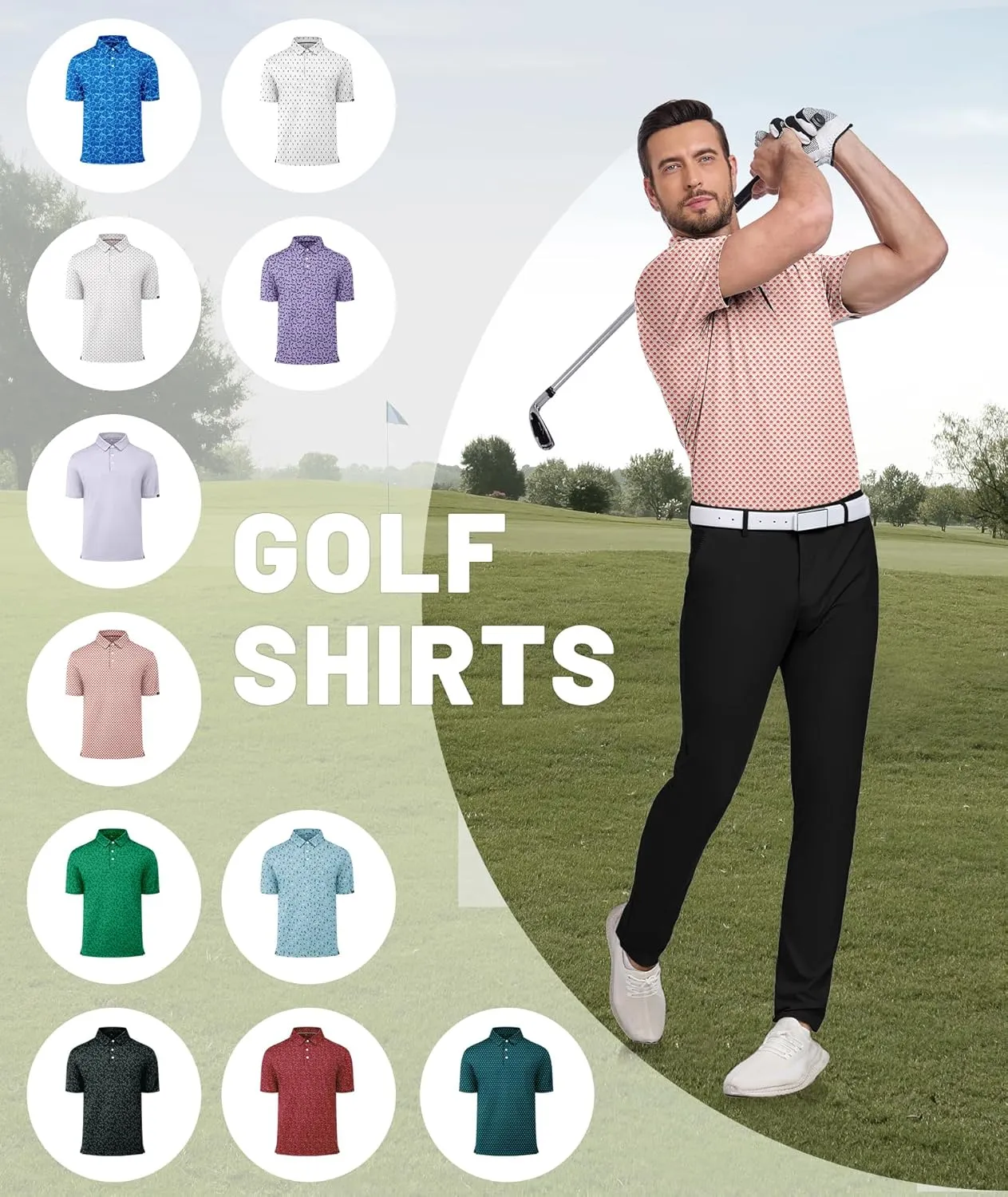 ZITY Mens Print Polo Shirts Short Sleeve Moisture Wicking Shirts for Men Golf Tennis Daily Casual Collared T-Shirt